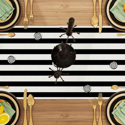 Black Striped Halloween Table Runner for Home Decor - 13x72 Inches