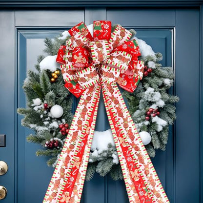 Gingerbread Christmas Tree Topper Bow - 45x12 Inches, Holiday Decor