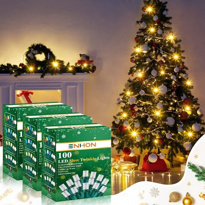 3 Pack Warm White Twinkling Christmas String Lights - 35Ft, Slow Flicker, Indoor Outdoor
