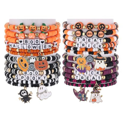 Halloween 24-Piece Beaded Friendship Bracelets for Women Handmade Stackable Jewelry