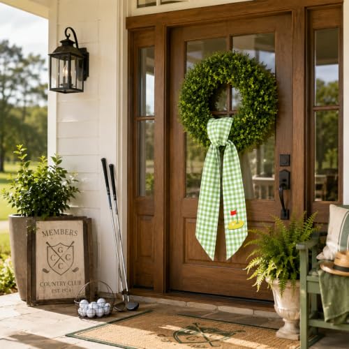 Golf Party Wreath Sash Set - Green White Plaid Fabric Decorations for Wreaths and Events