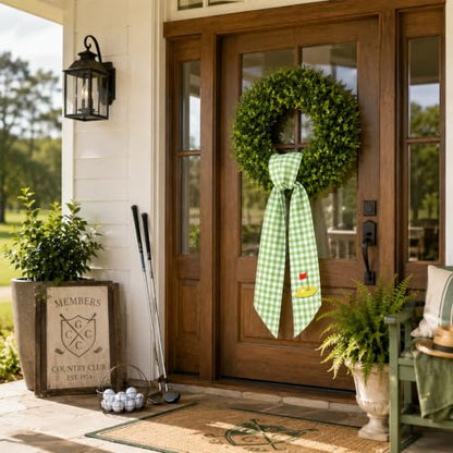 Golf Party Wreath Sash Set - Green White Plaid Fabric Decorations for Wreaths and Events