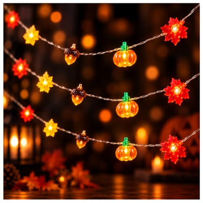 Halloween String Lights 30 LED USB Pumpkin & Leaf Indoor Decor