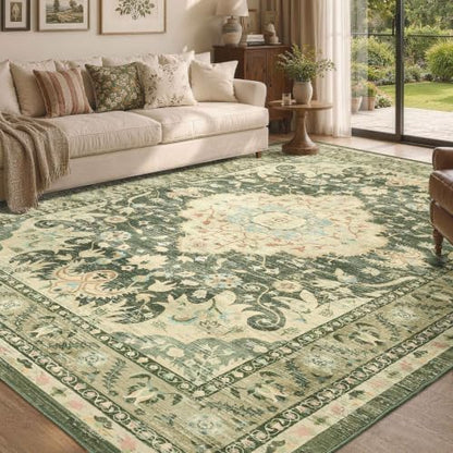 5x8 Ft Floral Washable Area Rug with Non-Slip Backing for Living Room