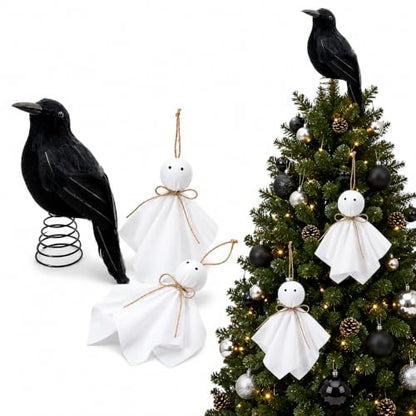 Halloween Tree Topper and Ghost Ornament Set - Spooky Indoor Decor