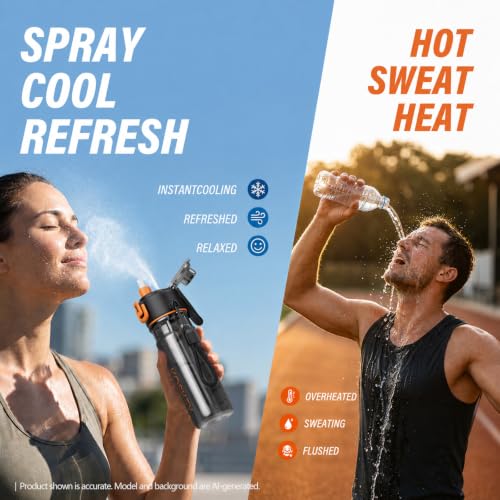 24 OZ Misting Water Bottle for Sports and Outdoor Activities - Black