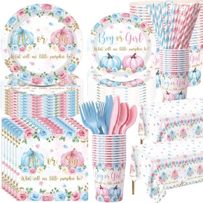 Fall Gender Reveal Party Supplies Set for 50 Guests - Pink & Blue Decoration