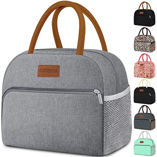 Coobiiya Lunch Bag Women, Lunch Box Lunch Bag for Women Adult Men, Small Leakproof Cute Lunch Tote Large Capacity Reusable Insulated Cooler Lunch Container for Work/Office/Picnic/Travel-Grey