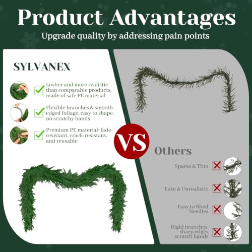 2-Pack 6FT Artificial Norfolk Pine Garland for Christmas Decor - Dense & Real Touch