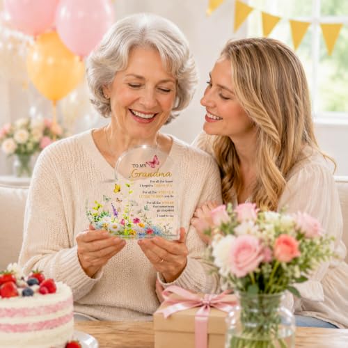 Grandma Acrylic Heart Sign - Birthday Gift for Grandmother from Granddaughter