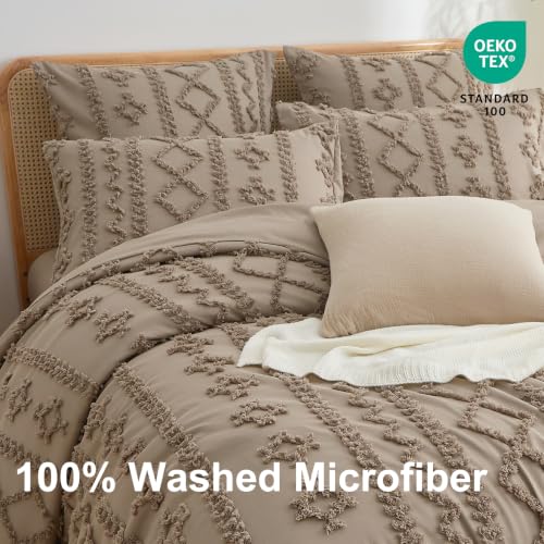 King Size Tufted Duvet Cover Set Farmhouse Taupe Bedding