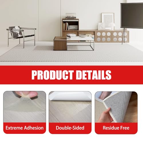 Double Sided Carpet Tile Tape - 50 Pre-Cut 4x4 Inch Adhesive Strips for Flooring