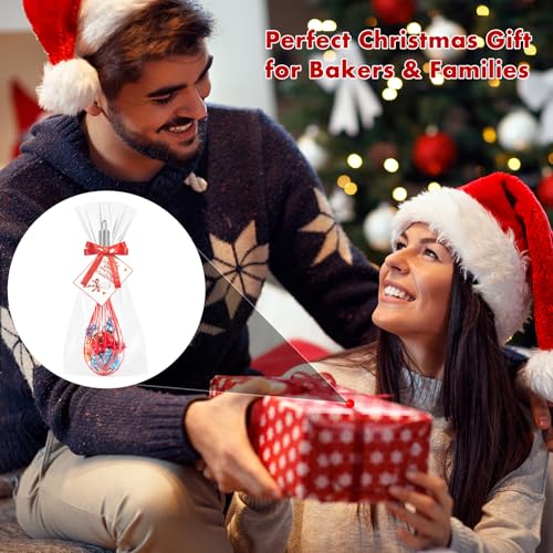 Christmas Red Silicone Whisk Gift Set - 8 Pack 10 Inch Kitchen Utensils with Greeting Cards & Ribbons