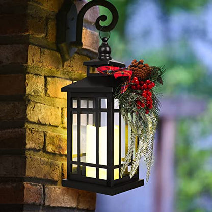 Vintage Metal Christmas Candle Lantern with LED Light - Black - 2