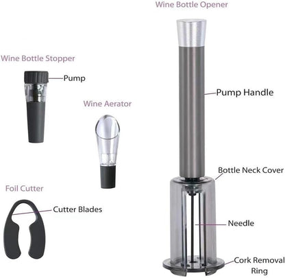 Wino on the go Wine Opening Set,Air Pressure Pump Wine Bottle Opener,Easy Cork Remover Corkscrew,Corkscrew Wine Opener Wine Opener Aluminum Alloy Handle(Red)