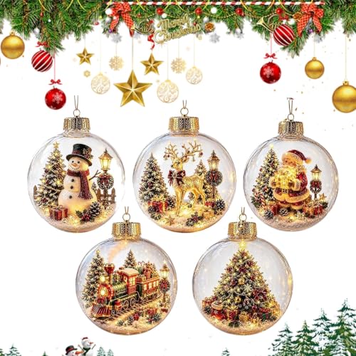3D Glowing Christmas Scene Ornament Set - Festive Holiday Decor