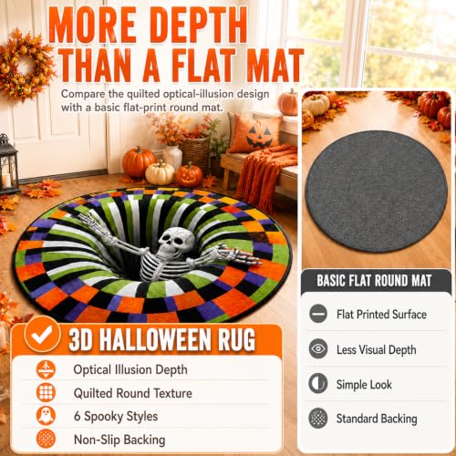 Halloween 3D Optical Illusion Rug - Soft Velvet Fabric, 24x24 Inches - A-24 Inches