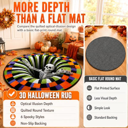 Halloween 3D Optical Illusion Rug - Soft Velvet Fabric, 24x24 Inches - A-24 Inches