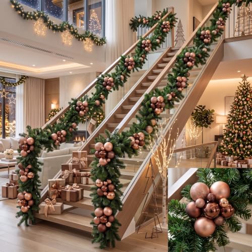 120 Pcs Rose Gold and Brown Christmas Ball Ornaments Set for Holiday Decor - Variation of Rose Gold, Brown