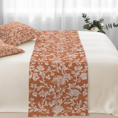 King Size Botanical Rose Bed Runner Set with Pillow Covers Burnt Orange 94x20"