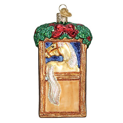 Glass Blown Horse Ornament for Christmas Tree - Stall Scene, Hand-Painted
