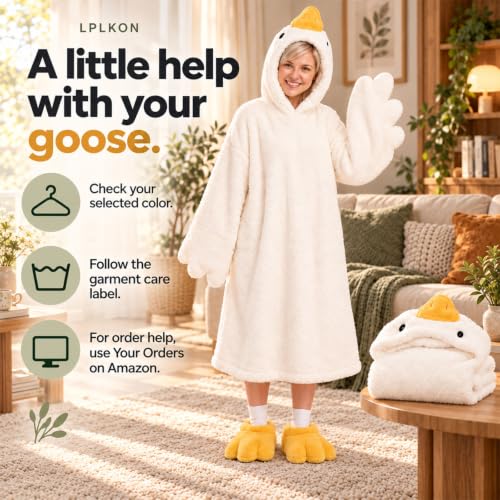 White Wearable Goose Blanket Hoodie - Oversized Duck Onesie Pajamas Costume, Medium