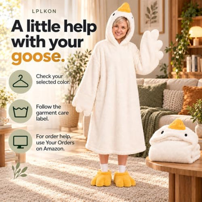 White Wearable Goose Blanket Hoodie - Oversized Duck Onesie Pajamas Costume, Medium