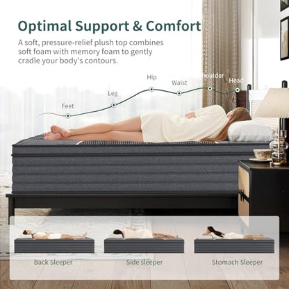 Twin Size Hybrid Mattress 12 Inch in a Box with Memory Foam & Pocket Springs
