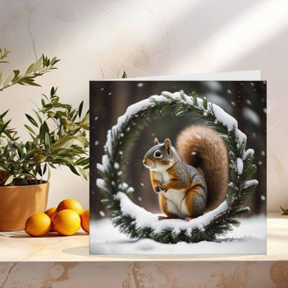 Christmas Card - Purple Fox Squirrel Holiday Greeting Card 145x145mm