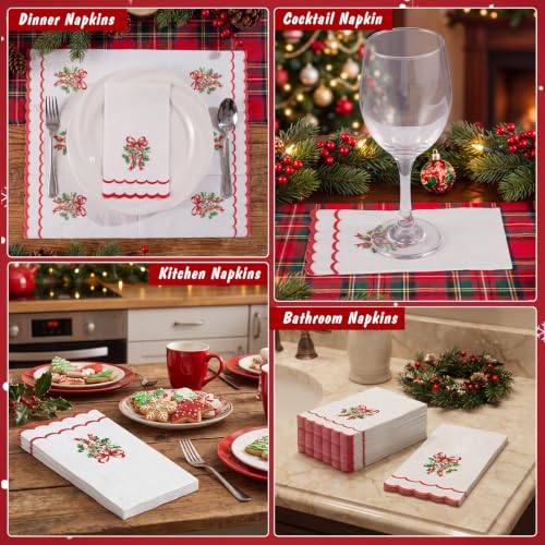 Christmas Mistletoe Paper Napkins 60 Pack - Holiday Guest Towels for Bathroom & Table Decor