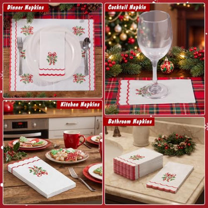 Christmas Mistletoe Paper Napkins 60 Pack - Holiday Guest Towels for Bathroom & Table Decor