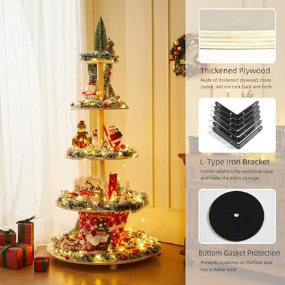 Extra Large 5.04 Ft Wooden Christmas Tree with Shelves - Holiday Village Display Stand