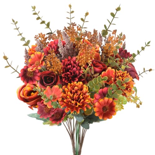 Coffee-Colored Fall Artificial Flower Bouquet with Mums and Peonies - Agusbagli, 22PCS