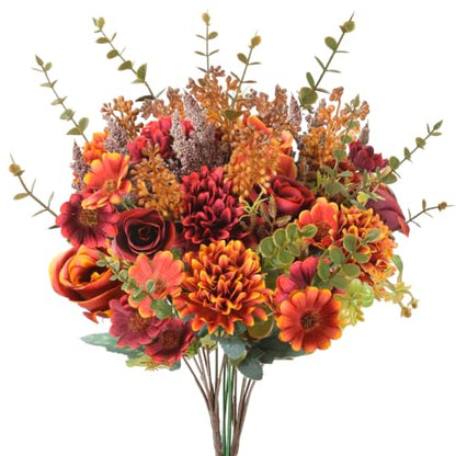 Coffee-Colored Fall Artificial Flower Bouquet with Mums and Peonies - Agusbagli, 22PCS