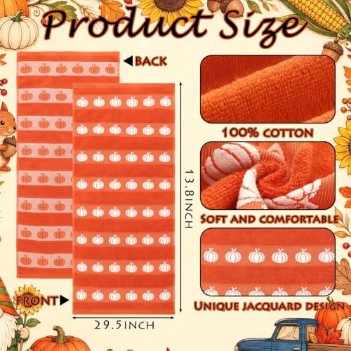 Fall Pumpkin Hand Towels - Burnt Orange Autumn Decor, 2 Pcs
