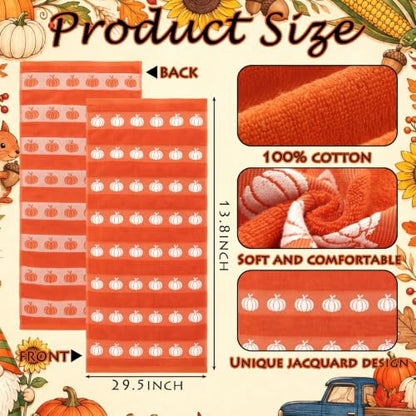 Fall Pumpkin Hand Towels - Burnt Orange Autumn Decor, 2 Pcs