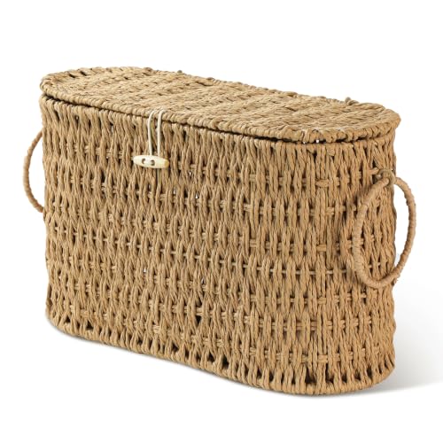 Endymion Wicker Toilet Paper Basket with Lid - Rattan Storage for Bathroom - Neutral