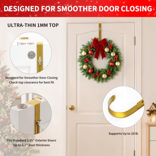 Adjustable Wreath Hanger for Front Door - Gold, Supports Up to 20 lb