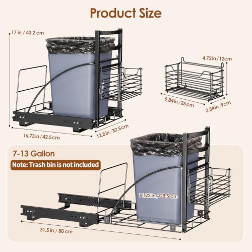Pull Out Trash Can for Kitchen Cabinets 7-13 Gallon Under Sink Organizer