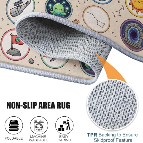Retro Space Area Rug 3x4ft - Solar System Kids Room Carpet - Variation 5