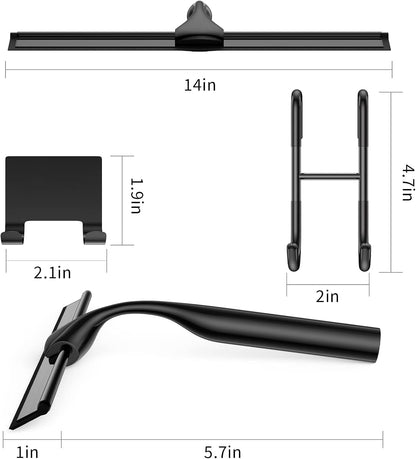 Skiennix Stainless Steel Shower Squeegee Set - 14-Inch with Hooks & Spare Silicone Blade | Ideal for Glass Doors, Mirrors & Windows