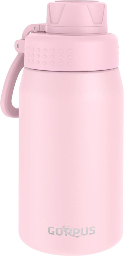 GOPPUS 15oz Stainless Steel Kids Water Bottle - Leakproof & Insulated | BPA-Free, Pink