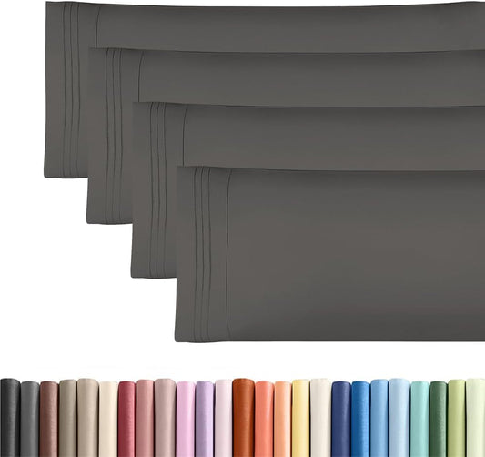 Skiennix Body Pillowcases Set of 4 | Soft, Breathable 20x54 Long Pillow Covers - Fade-Free & Machine Washable (Charcoal)