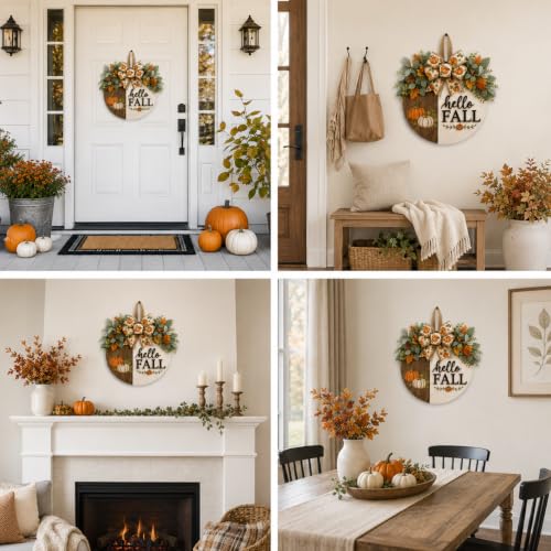 Fall Wreath for Front Door - Pumpkin Hello Fall Seasonal Decor
