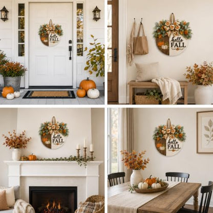 Fall Wreath for Front Door - Pumpkin Hello Fall Seasonal Decor
