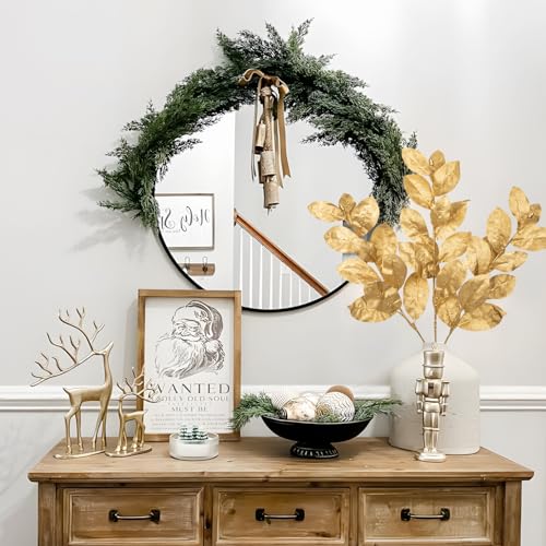 Faux Gold Magnolia Branches - Glitter Gold 28.7in Artificial Floral Stem for Holiday & Home Decor