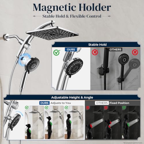 Chrome 10-Inch Square Shower Head with Handheld Multi-Pattern Spray