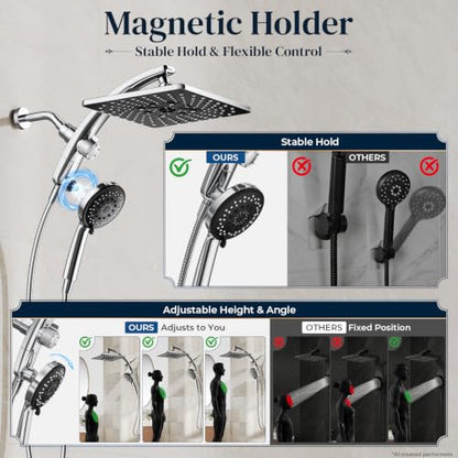 Chrome 10-Inch Square Shower Head with Handheld Multi-Pattern Spray