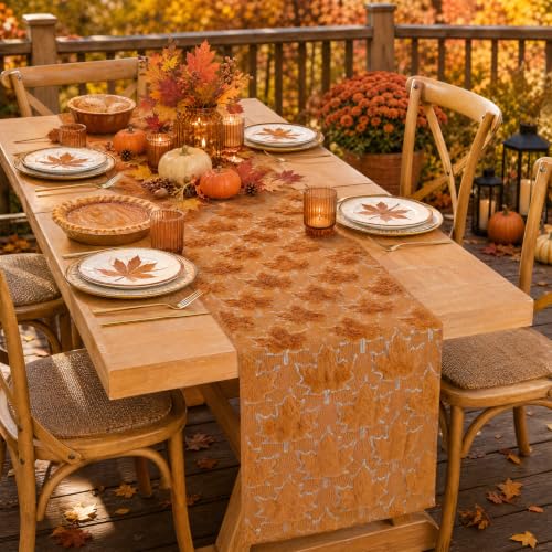Maple Leaf Faux Fur Table Runner 13x72 Inch Fall Thanksgiving Decor - QueenDream