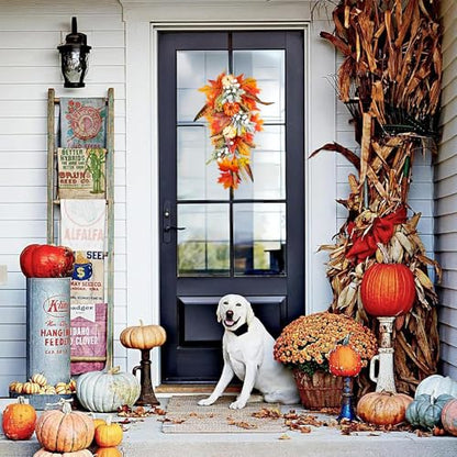 Pre-Lit Fall Teardrop Swag Wreath for Front Door - Autumn Halloween Decor